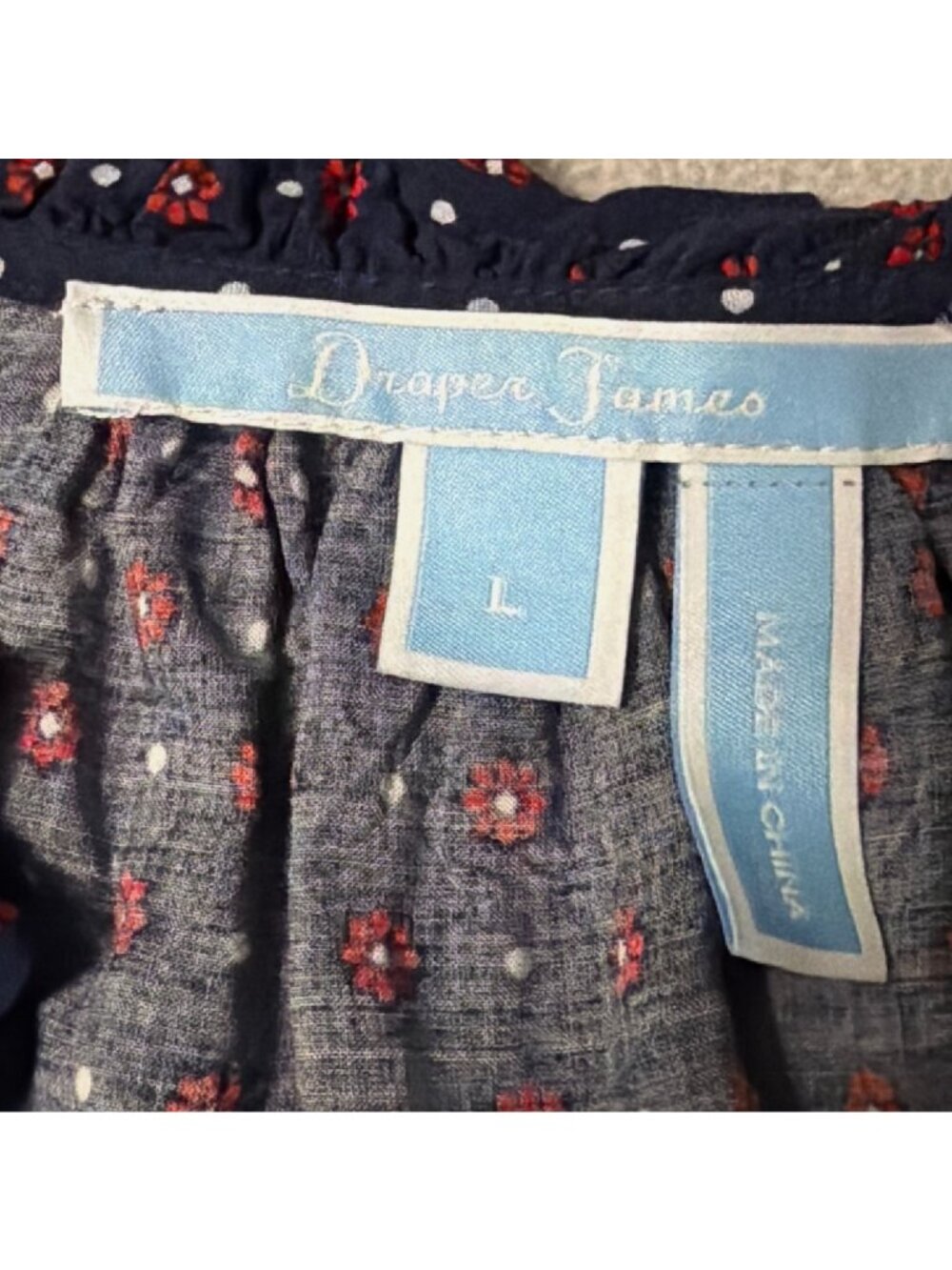 Draper James Womens Navy Red Floral Polka Dot Ruffle Mini Dress Long Sleeve L - Picture 3 of 6
